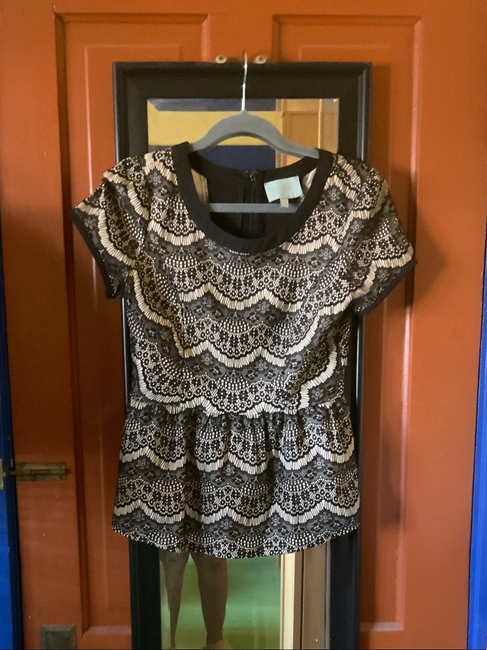 Skies Are Blue Black and Cream Lace Peplum Top